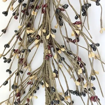 Black tan and burgundy pip berry garland for primitive farmhouse, fall, and Thanksgiving decorating