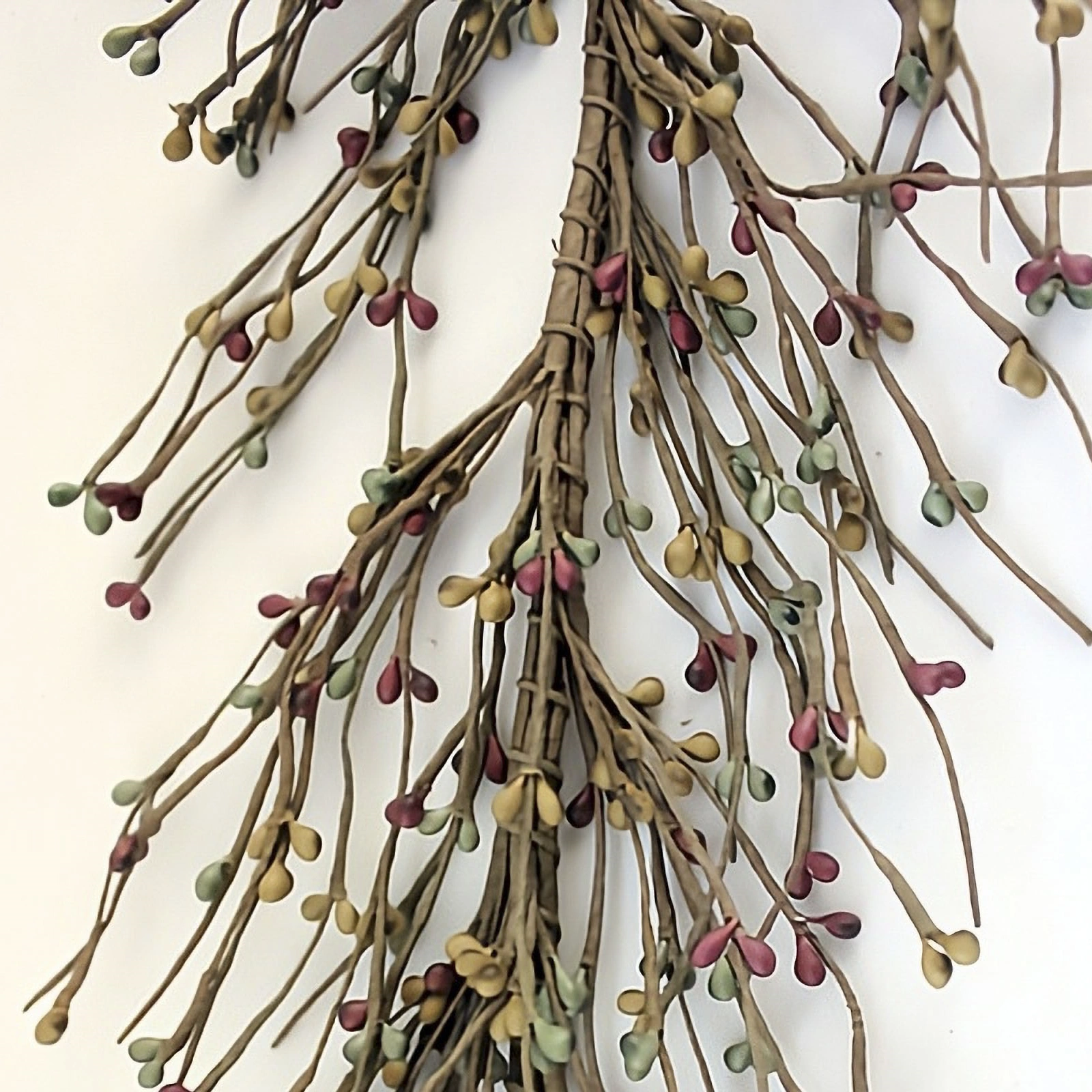 Brick Sage Mustard Primitive Pip Berry Garland | EV-C8 1 Handmade farmhouse pip berry garland with brick, sage green, and mustard berries for rustic decorating