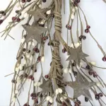 Cream and burgundy pip berry garland with rusty stars for primitive farmhouse and country home decor