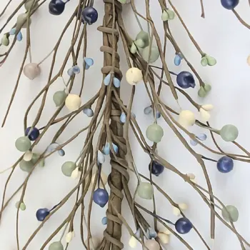 Cream green blue gray pip berry garland for farmhouse and primitive home decor