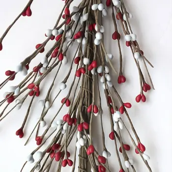 Gray and red pip berry garland, 5-foot handmade primitive-style decorative garland for home and seasonal décor
