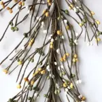 Primitive pip berry garland in green, yellow, and white colors, 5-foot artificial farmhouse decoration
