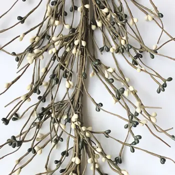 Hunter green and cream pip berry garland for primitive farmhouse, country, and rustic home decor