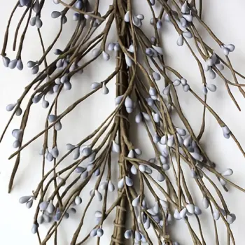 Lilac pip berry garland for primitive farmhouse decorating on mantels, shelves, tables, and seasonal displays