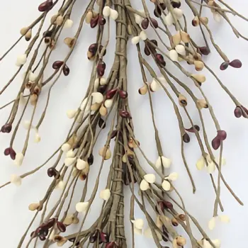 Mustard burgundy and cream pip berry garland for primitive farmhouse, country and seasonal home decor