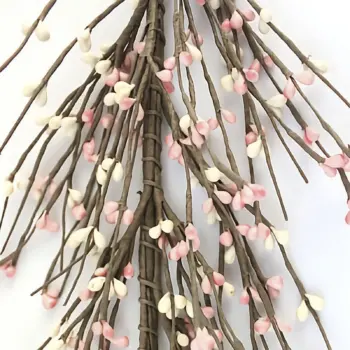 Pink and cream pip berry garland, 5 feet long, handmade primitive farmhouse decorative garland for home and seasonal decor