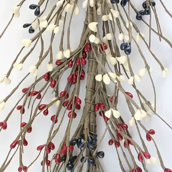 Red blue and cream patriots pip berry garland for primitive country farmhouse decor