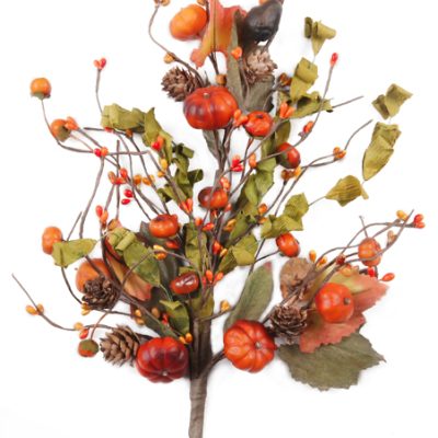 EV-094B - 17" Orange Berry with Pumpkin, Acorn, and Green Pine Bush