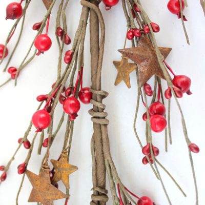 EV-103N - Red pip berry garland with rusty stars