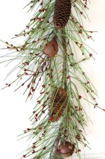 EV-118N - Garland with green pine, cones, red berries and jingle bell