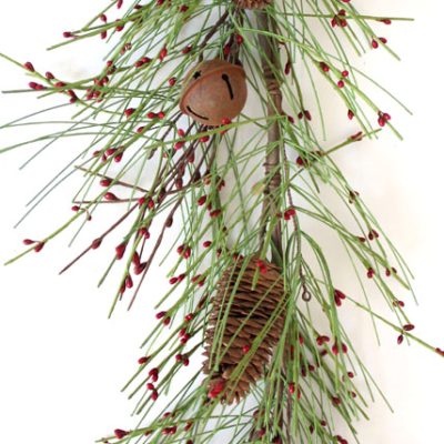 EV-118N - Garland with green pine, cones, red berries and jingle bell