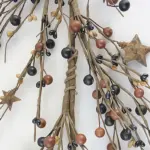 Brown, blue, and mustard pip berry garland with rusty stars on a flexible wire base for rustic farmhouse home décor