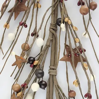 Burgundy cream and mustard pip berry garland with rusty star accents for rustic farmhouse home decor
