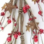 Red Pip Berry Garland with Rusty Tin Star Farmhouse Decor
