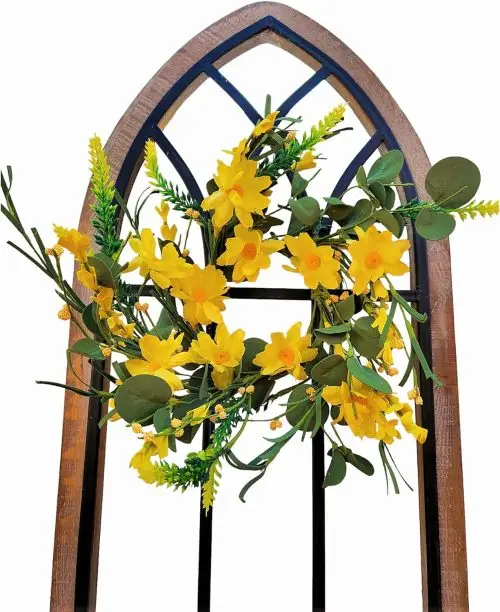EV-869R-4 4.5” Artificial Silk Yellow Daisy and Foliage Candle Ring