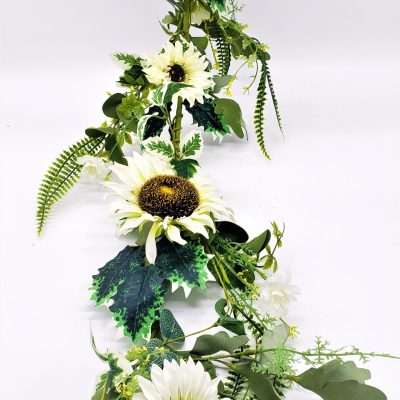 EV-855G Faux Silk White Sunflower and Foliage Garland