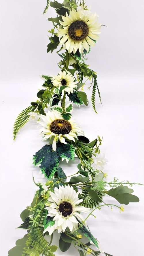 EV-855G Faux Silk White Sunflower and Foliage Garland