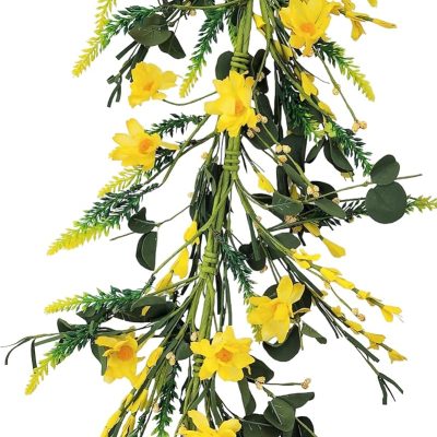 EV-869G Artificial Faux Silk Yellow Daisy and Foliage Garland