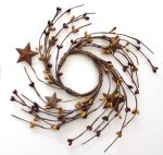 2.6" Primitive berries candle ring with rusty stars