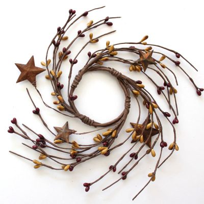 2.6" Primitive berries candle ring with rusty stars