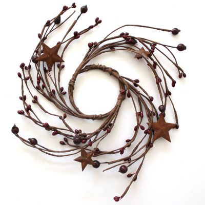 2.5" Burgundy Berries Candle Ring with Rusty Star