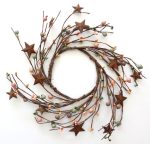 EV-415N 4.5" Primitive Berries Candle Ring with Rusty Stars in Peach, Mustard & Green Color