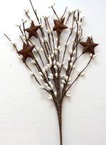 EV-503N 18" White Holly Berries with Rusty Stars Seasonal Decor