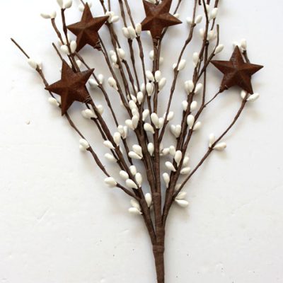 EV-503N 18" White Holly Berries with Rusty Stars Seasonal Decor