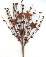 EV-506N 18" Red Burgundy Holly Berries Pick with Rusty Stars