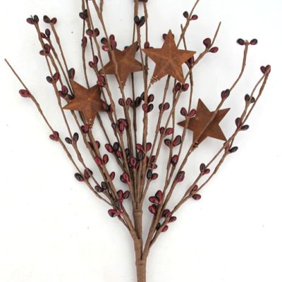 EV-506N 18" Red Burgundy Holly Berries Pick with Rusty Stars