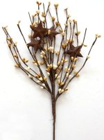 EV-527N 18" Mustard Yellow and Ivory Holly Berries Pick with Rusty Star