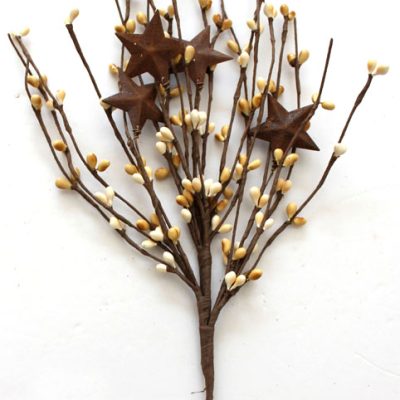 EV-527N 18" Mustard Yellow and Ivory Holly Berries Pick with Rusty Star