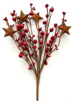 EV-603N 18" Red Holly Berries Pick with Rusty Star