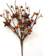 EV-606N 18" Mustard Yellow Brown Holly Berries Pick with Rusty Stars