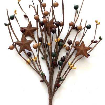 EV-607N - 18" Burgundy, Green, and Mustard Berries Pick with Rusty Stars