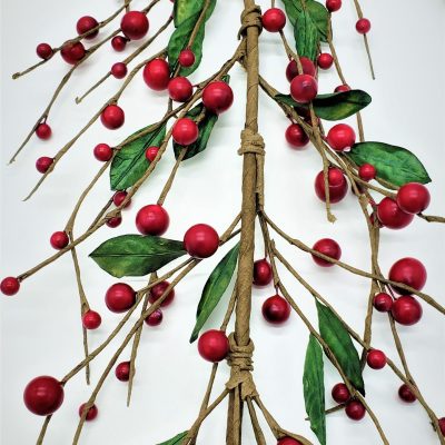 EV-60R Red Holly Berries Christmas Garland with Green Leaves