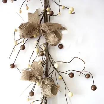 Chocolate brown, ivory and mustard pip berry garland for primitive country, farmhouse and rustic home decorating.